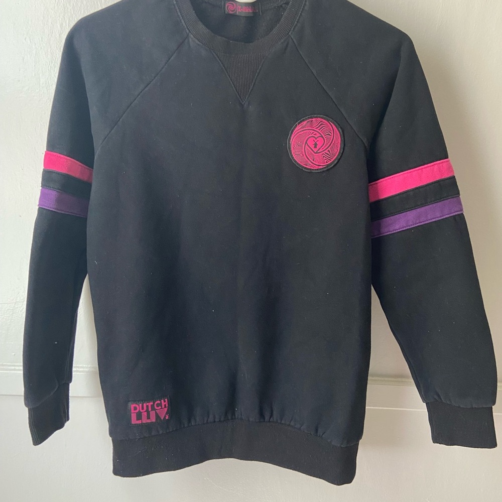 Black Sweatshirt with Pink and Purple Stripes